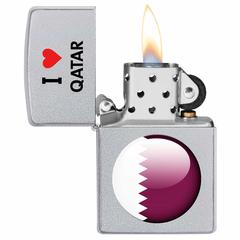 Zippo I Love Qatar Design Windproof Lighter, CI412705 205 (Satin Chrome)