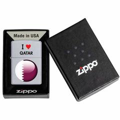 Zippo I Love Qatar Design Windproof Lighter, CI412705 205 (Satin Chrome)