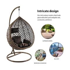 كرسي أرجوحة يولان معلق بقاعدة فولاذية للفناء مع وسادة لشخص واحد