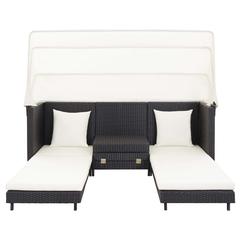 3-Seater Poly Rattan Extendable Sofa Bed W/Roof vidaXL (Black)