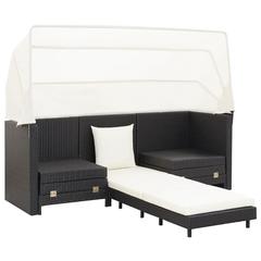 3-Seater Poly Rattan Extendable Sofa Bed W/Roof vidaXL (Black)