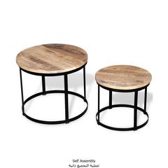 vidaXL Two Piece Coffee Table Set Rough Mango Wood Round 40 cm/50 cm
