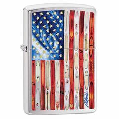Zippo Rick Rietveld American Flag Windproof Lighter, 49145 (Brushed Chrome)