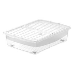 Cosmoplast Clear Plastic Underbed Storage Box W/Wheels & Lockable Lid (45 L, Transparent)