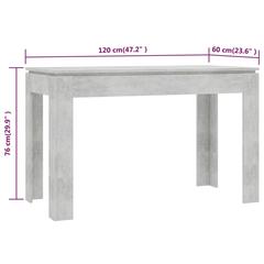 vidaXL Engineered Wood Dining Table (120 x 60 x 76 cm, Concrete Gray)