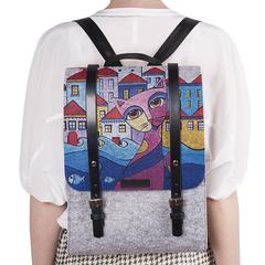 BiggDesign Owl & City Felt Fabric Womens Backpack (26 x 37 x 9 cm)