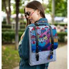 BiggDesign Owl & City Felt Fabric Womens Backpack (26 x 37 x 9 cm)