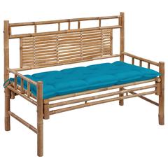 vidaXL Bamboo Garden Bench with Cushion (120 cm, Blue)