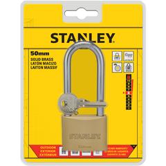 Stanley Brass Long Shackle Padlock W/3 Keys (50 mm)