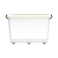 Cosmoplast Clear Plastic Stackable Storage Box W/Wheels & Lockable Lid (132 L, Off White)