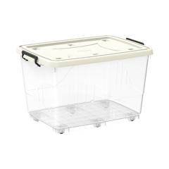 Cosmoplast Clear Plastic Stackable Storage Box W/Wheels & Lockable Lid (132 L, Off White)