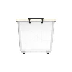 Cosmoplast Clear Plastic Stackable Storage Box W/Wheels & Lockable Lid (132 L, Off White)