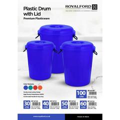 Royalford Plastic Drum W/Lid & Handles (40 L)