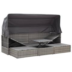 vidaXL Garden Lounge Bed with Roof Mixed Grey Poly Rattan