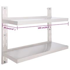 vidaXL 2-Tier Floating Wall Shelf Stainless Steel (100 x 30 cm)
