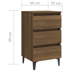 vidaXL Engineered Wood Bed Cabinet W/Metal Legs (40 x 35 x 69 cm, Brown Oak)