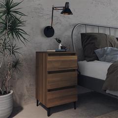 vidaXL Engineered Wood Bed Cabinet W/Metal Legs (40 x 35 x 69 cm, Brown Oak)