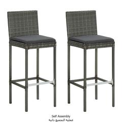 vidaXL Garden Stools with Cushions 2 pcs Grey Poly Rattan