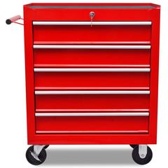 vidaXL Workshop Tool Trolley 5 Drawers Red