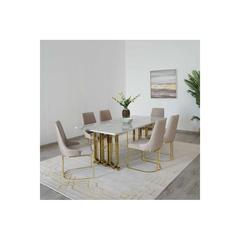 طاولة سفرة رخامية 6 مقاعد توب ويف حول الإمارات (أبيض وذهبي)