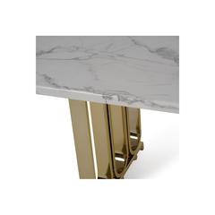 طاولة سفرة رخامية 6 مقاعد توب ويف حول الإمارات (أبيض وذهبي)