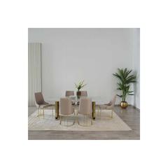 طاولة سفرة رخامية 6 مقاعد توب ويف حول الإمارات (أبيض وذهبي)