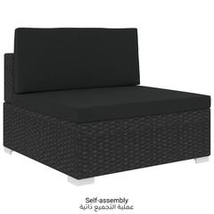 Single Seater Poly Rattan Sectional Middle Sofa Seat W/Cushions vidaXL (Black)