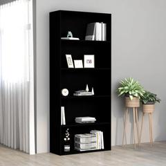 vidaXL 5-Tier Engineered Wood Book Cabinet (80 x 30 x 189 cm, Black)