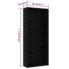 vidaXL 5-Tier Engineered Wood Book Cabinet (80 x 30 x 189 cm, Black)