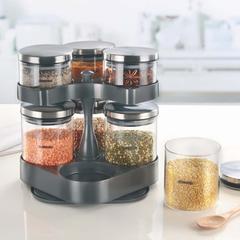Borosil Borosilicate Glass Jar Set W/Rotating Tray (8 Pc.)