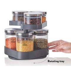 Borosil Borosilicate Glass Jar Set W/Rotating Tray (8 Pc.)