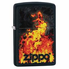 Zippo Fire & Zippo Design Windproof Lighter, CI412316 218 (Black Matte)