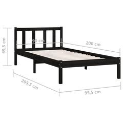 vidaXL Bed Frame Black Solid Pinewood (90 x 200 cm)