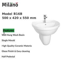 Milano Ceramic Wall Hung Wash Basin, B16B (50 x 42 x 55 cm)