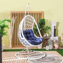 Blue Lufta Single Seater Rattan & Steel Swing Chair Danube Home