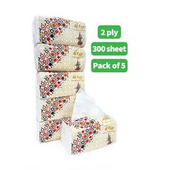 Al Fajr Nylon Facial Tissue Packs (2 Ply x 300 Sheets, Pack of 5)