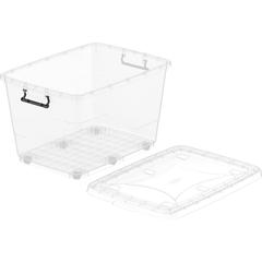 Cosmoplast Clear Plastic Stackable Storage Box W/Wheels & Lockable Lid (132 L, Transparent)