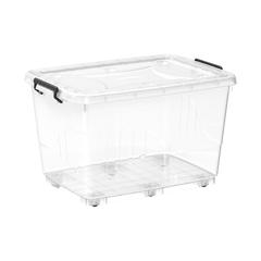 Cosmoplast Clear Plastic Stackable Storage Box W/Wheels & Lockable Lid (132 L, Transparent)