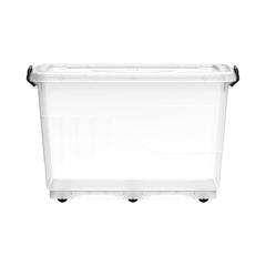 Cosmoplast Clear Plastic Stackable Storage Box W/Wheels & Lockable Lid (132 L, Transparent)