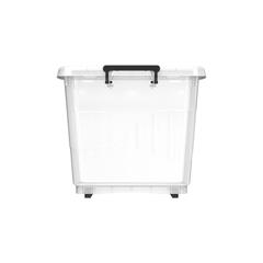 Cosmoplast Clear Plastic Stackable Storage Box W/Wheels & Lockable Lid (132 L, Transparent)