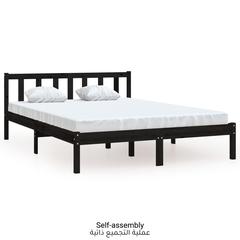 vidaXL Bed Frame Black Solid Pinewood 5FT King Size (150 x 200 cm)