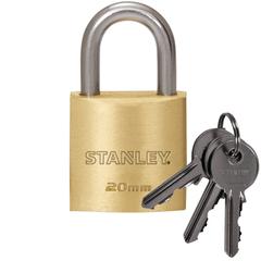 Stanley Brass Standard Shackle Padlock W/3 Keys (20 mm)