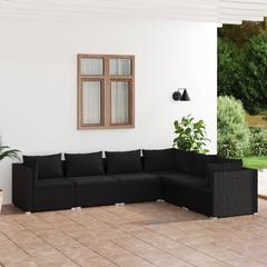 vidaXL 6 Piece Garden Lounge Set with Cushions Poly Rattan (70 x 70 x 60 cm, Black)