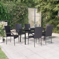 6-Seater Poly Rattan Outdoor Dining Set vidaXL (Black)