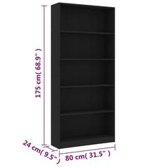 vidaXL 5-Tier Engineered Wood Book Cabinet (80 x 24 x 175 cm, Black)