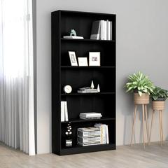 vidaXL 5-Tier Engineered Wood Book Cabinet (80 x 24 x 175 cm, Black)