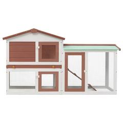 vidaXL Firwood Outdoor Rabbit Cage (145 x 45 x 85 cm, Brown & White)