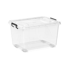Cosmoplast Clear Plastic Stackable Storage Box W/Wheels & Lockable Lid (55 L, Transparent)