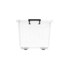 Cosmoplast Clear Plastic Stackable Storage Box W/Wheels & Lockable Lid (55 L, Transparent)