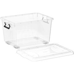 Cosmoplast Clear Plastic Stackable Storage Box W/Wheels & Lockable Lid (55 L, Transparent)